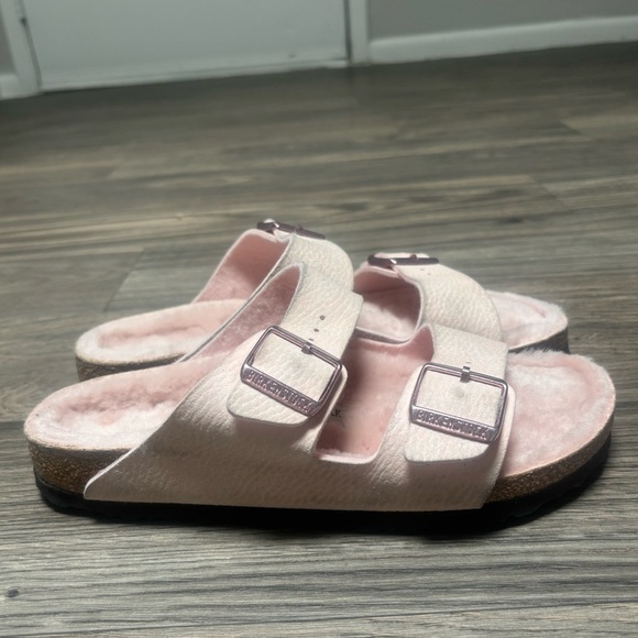 Birkenstock Arizona Microfiber  Shearling Double Strap Sandals Light Rose 10 - Picture 10 of 14